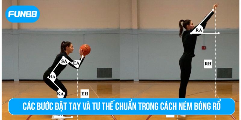 Các bước đặt tay và tư thế chuẩn trong cách ném bóng rổ